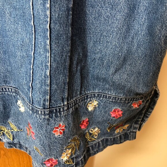 Vintage Denim Button-Up Shirt Embroidered Floral Hem Short Sleeves Size 22W  3X - Picture 3 of 11